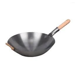 Pans Wok Cooking Pot With Wooden Handle Kitchen Roasting Pan Oven Frying Iron Non Stick