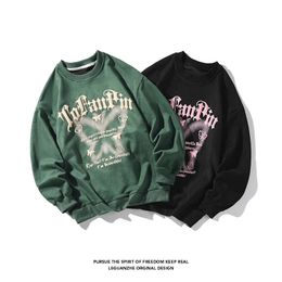 Vintage Sweatshirt Couple Letter Foaming Printing Hoodies Butterfly Motif Y2k Women Pullovers Streetwear Oneck Men Sweatshirts 240131