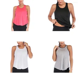 Yoga Outfits GeweYeeli Women Slitted Hem Round Neck Sports Vest Top Ladies Fitness Blouse