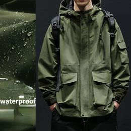 Men Bomber Jacket Long Sleeve Hooded Trench Coat Military Tactical Jacket Fall Winter Coats Outdoor Zipper Waterproof Outerwear 240126