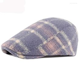 Berets MZ3306 Autumn Winter Plaid Ivy Sboy Flat Cap Men Women Artist Wool Beret Hat Male Female Vintage Adjustable