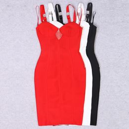 Summer Red White Black Sundress Sexy Spaghetti Strap Camisole Helosis Lace Up Midi Women Club Party Bandage Bodycon Dresses 240123