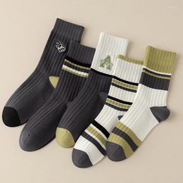 Men's Socks Stockings Color Block Cotton Stripe Mid-Calf For Men Letter Embroidery Long Leisure Versatile