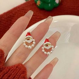 Earrings New Fashion Christmas Stud Earring For Women Santa Claus Pearl Zircon Snowflake Elk Sock Hat Asymmetric Earring Festival Jewelry 230831