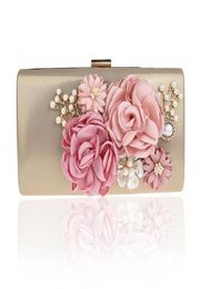 Women039s Satin Evening Bags Pearls Handmade Flowers Bridal Hand Bags Clutch Box Handbags Wedding Clutch Purse for Women BW1205564711