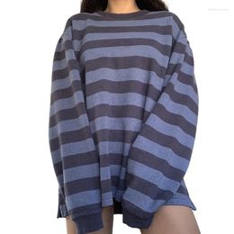 Women's Hoodies Vintage Knitted Striped Sweatshirt Long Sleeve Loose Preppy Pullover Women Y2K 2000s Fairycore Grunge Crop Top Fall