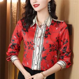 Women's Blouses Floral Silk Shirts Satin Printed Vintage Loose Long Sleeves FASHION Ladies Clothing Summer 2024 Tops