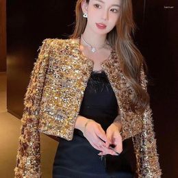 Women's Jackets 2024 Spring Fall Women Fashion Sequined Bling Golden Coat Woman Clothig Slim Autumn Glitters Coats Jacket