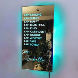 Custom Text Creative Home Wall Decor Mirrors Light Up Mirror Personalised Affirmations Mirror Night Light Mirrors 240127