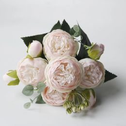 Decorative Flowers Nordic Home Decor Bridal Bouquet Wedding Flower Artificial White Peony Rose Centrepieces Decorations