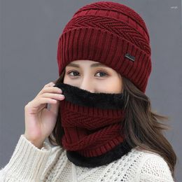 Berets Winter Knitted Scarf Hat Set Thick Warm Skullies Beanies Hats For Men Women Solid Outdoor Snow Riding Ski Bonnet Caps Girl