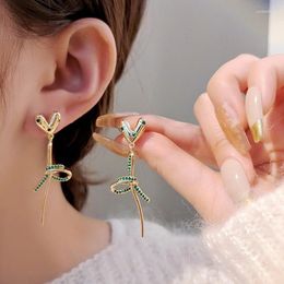 Stud Earrings Korean Flower Crystal Earhook Long Style Fashion Net Red Female Simple Tassel Face Slim Wholesale