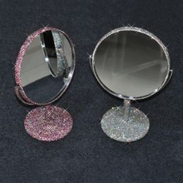 Brilhante high-end diamante espelho de maquiagem criativo strass espelho rotativo quarto da menina desktop maquiagem decoração espelho redondo 240127