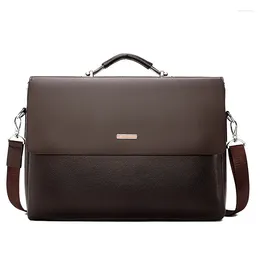 Briefcases PU Leather Briefcase For Men Designer Computer Work Business Tote Handbag Cross Shoulder Square A4 Laptops High Capacity Bag