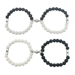 Charm Bracelets Magnetic Couple White & Black Matching Beaded
