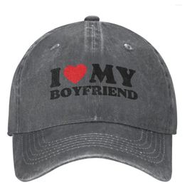 Ball Caps I Love My Boyfriend Couple Accessories Men Women Baseball Cap Valentines Distressed Denim Hats Outdoor Summer Adjustable Sun