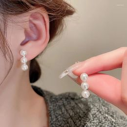 Stud Earrings Minimalist Simulated Pearl Straight Shaped For Women Korean Fashion Temperament Simple Jewelry