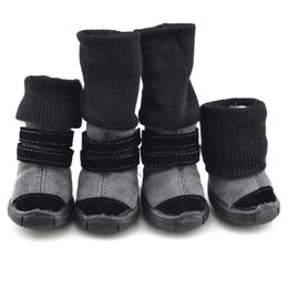 4PcsSet Winter Pet Dog Shoes Puppy Warm Anti Slip Snow Boots For Small Medium Dogs Cats Thicken Fleece 240119