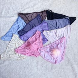 Underpants Sexy Panties Men's Ice Silk Briefs Sheer Thongs Bulge Pouch Bikini Underwear Sensual Lingerie Colour Random