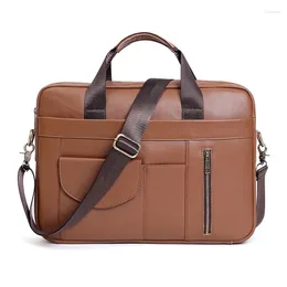 Briefcases Vintage Brown Coffee Black Genuine Leather A4 Office 14'' 15.6'' Laptop Executive Men Briefcase Messenger Bags Portfolio M6504