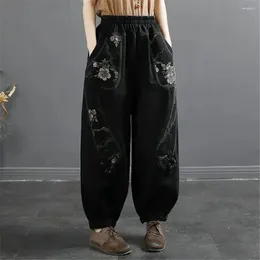 Women's Jeans 2024 Spring And Autumn Fashion Retro Ethnic Style Printing Elastic Waist Loose Relaxed Slim Oversize Lantern Pants For Women