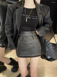 Skirts Maillard PU Leather Skirt Women's Autumn And Winter High Waist Slim Sexy Retro Coffee A-line Short Female Clothing