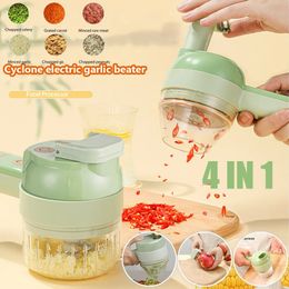 4 In 1 Handheld Electric Vegetable Cutter Multifunctional Set Potato Peeler Chilli Vegetable Garlic Crusher Masher Kitchen Tool 240131