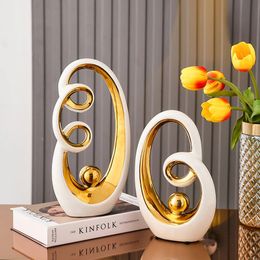 Nordic Abstract Ceramic Sculpture Modern Light Luxury Living Room Home Decoration Office Desk Accessories Craft Gift 240129
