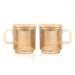 Wine Glasses ABSF 2Pc Glass Coffee Cup With Lid Mugs Ribbed Handle For Latte Cappuccino Tea Milk