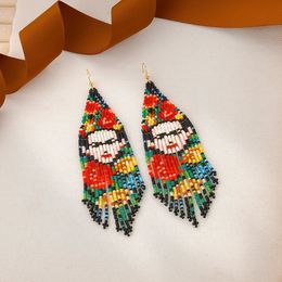 Rice bead earrings Tassel Flowers Human face Originality Design Hand knitting Bohemia Alloy Fashion Simple Beaded earrings 240122