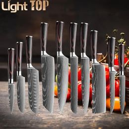 1-10 Pcs Set Kitchen Knives Set Stainless Steel 7CR17 440C Laser Damascus Japanese Santoku Cleaver Slicing Utility Chef Knife 240130