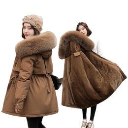 Winter Jacket Women Parka Fashion Long Coat Wool Liner Hooded Parkas Slim With Fur Collar Warm Snow Wear Padded Clothes 240125