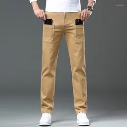 Men's Jeans Four Season Design Pocket Elastic Denim Fashion Versatile Durable Straight Slim Pants Large Size