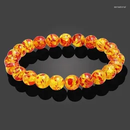 Strand Resin 8mm Yellow Amber Beads Bracelet Natural Stone For Men Women Citrines Jades Bangle Lucky Jewelry Gift