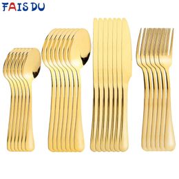 24 Pcsset Stainless Steel Cutlery Dinnerware Golden Table Cutlery 24 Pieces Kitchen Tableware Spoons Forks 240130