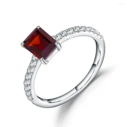 Cluster Rings Gem's Ballet Fashion 1.31Ct Emerlad Cut Natural Red Garnet Women's Ring 925 Sterling Silver Gemstone Fine Jewellery