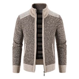 Fashion Men's Stand Collar Cardigan Patchwork color Long Sleeve Thick Winter Male Zipper Sweater Jackets 240125