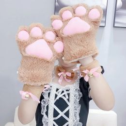 1Pair Plush Lolita Cat Paw Warm Fingerless Gloves Cosplay Cartoon Gloves Childrens Performance Cat Paw Bear paw Props Gifts 240201