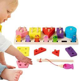 Wood Shape Color Sorting Toy Fishing Game Educational Montessori Toys Preschool HandEye Coordination Gift For Toddler y240202