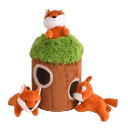 4 Pcs Creative Creaking Plush Pet Toy Fun Hide Seek Dog Toy Stuffed Animal Tree Hole Toy Pet Safe Non-toxic Burrow Toy 240125