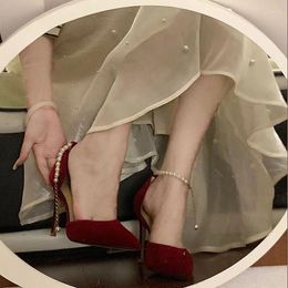 Dress Shoes Pointed Toe Fine High Heel Women's Pumps Metal Buckle Strap Sexy Wedding Bridal Bridesmaid Red Heels