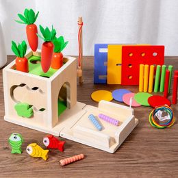 Kids Montessori 8in1 Coin Intelligence Box Stick Insertion Radish Pulling Fishing Colour Matching Educational Toys For Children 240118