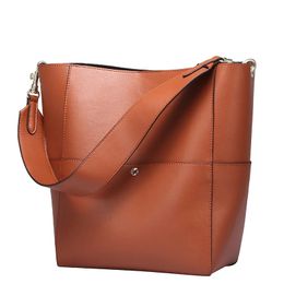 fashion bucket bag women crossbody bag shoulder bag brown black navy green Grey genuine leather large capacity handbag 240127