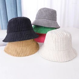 Berets Winter Women's Bucket Hats Stripe Corduroy Fisherman Hat Designer Warm Heavy Show Solid Color Bob Pink Basin Panama Cap For Men