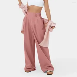 Women's Pants Women Casual Suit Stylish High Waist Wide Leg Trousers Solid Colour Elastic Waistband Ankle Length For Streetwear