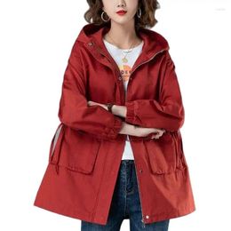 Women's Jackets Coat 2024 Spring Autumn Korean Short Windbreaker Outerwear Mid-Length Loose Casual Hooded Pocket Jacket Female