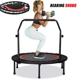 4048 Foldable Fitness Trampoline with Adjustable Handrail Mini Kids Adults Bearing 300KG Home Gym Jumping Cardio 240127