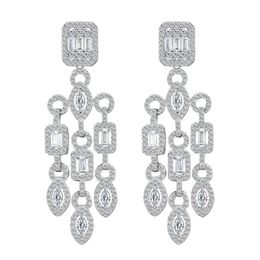 Super Luxury Long Fringed Dangly Tassel Drop Cubic Zirconia Pave Big Chunky Wedding Bridal Earrings Jewelry for Women E0687 240122