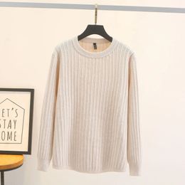 Fall Winter 100kg Simple O-Neck Jacquard Knit Sweater Plus Size Womens Casual Striped Pullover Jumpers 240202