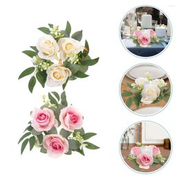 Decorative Flowers Easter Candle Wreath Artificial Roses Ring Valentines Day Holder Wedding Floral Garland Tealight Rings